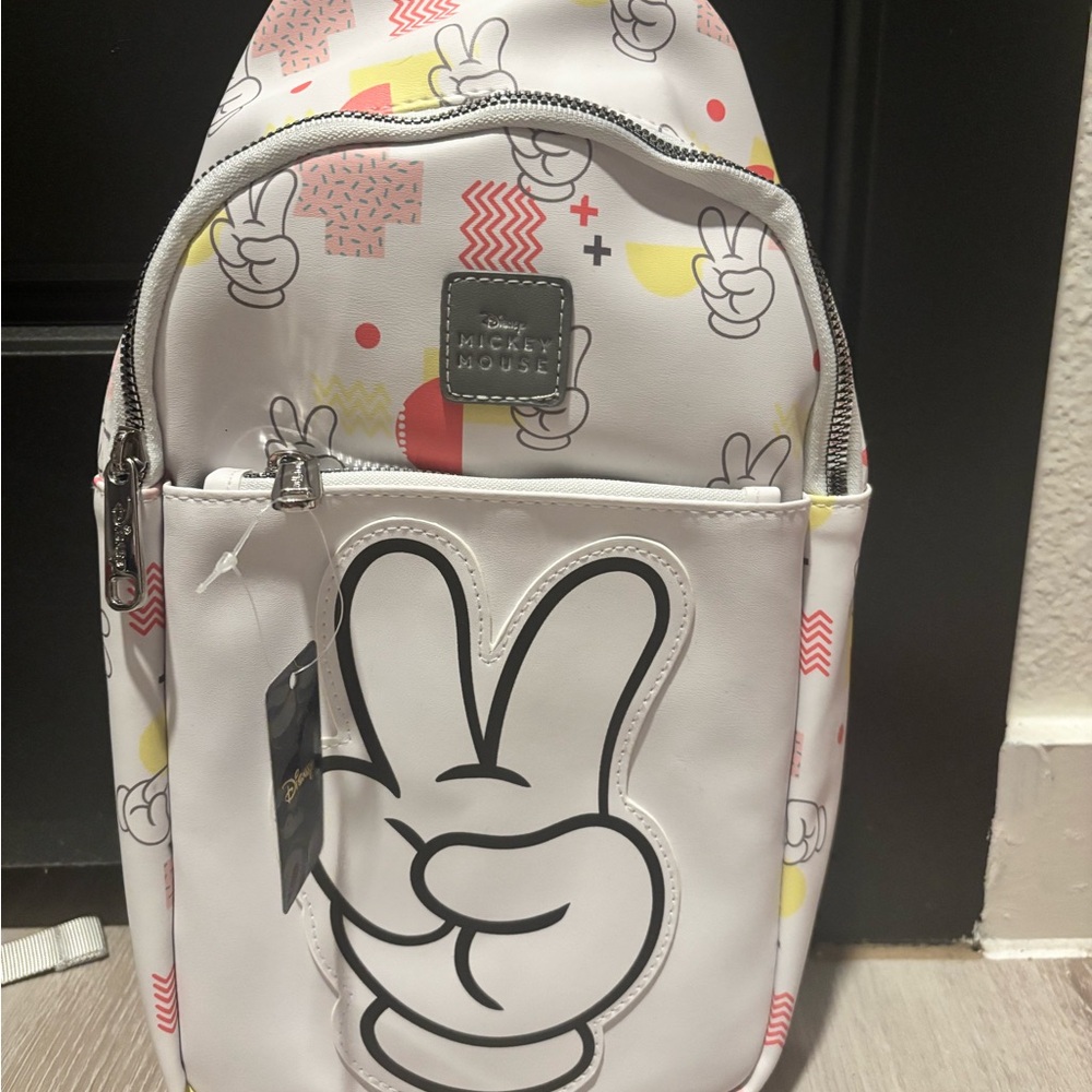 Disney Mickey Mouse Peace Sign White and Red Backpack